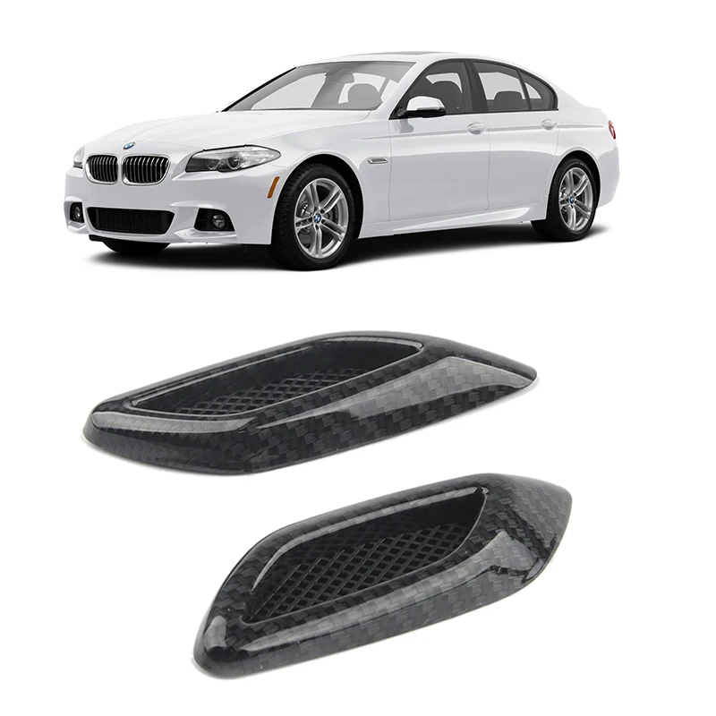 2Pcs Carbon Fiber Car Hood Frame Decorative Stickers Air Outlet Side Mark Universal Decorative Cover