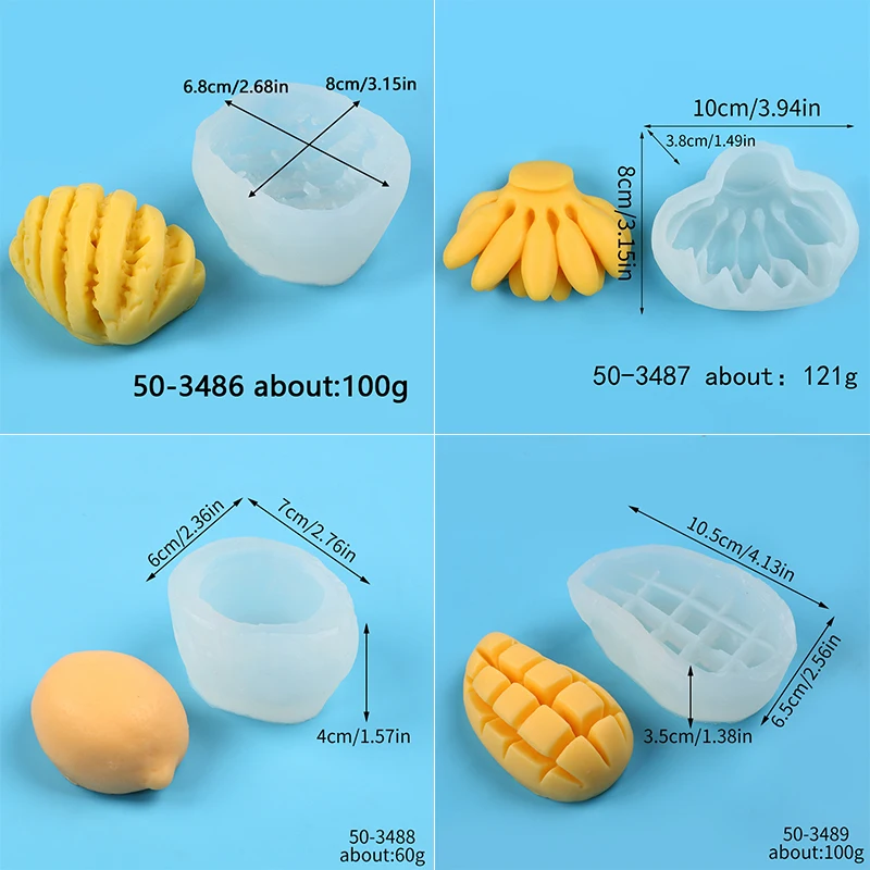 Fruit Silicone Mold 3D Banana Pineapple Mango Lemon Cake Decorating Mousse Chocolate Fondant Candy Dessert Baking Soap Mold