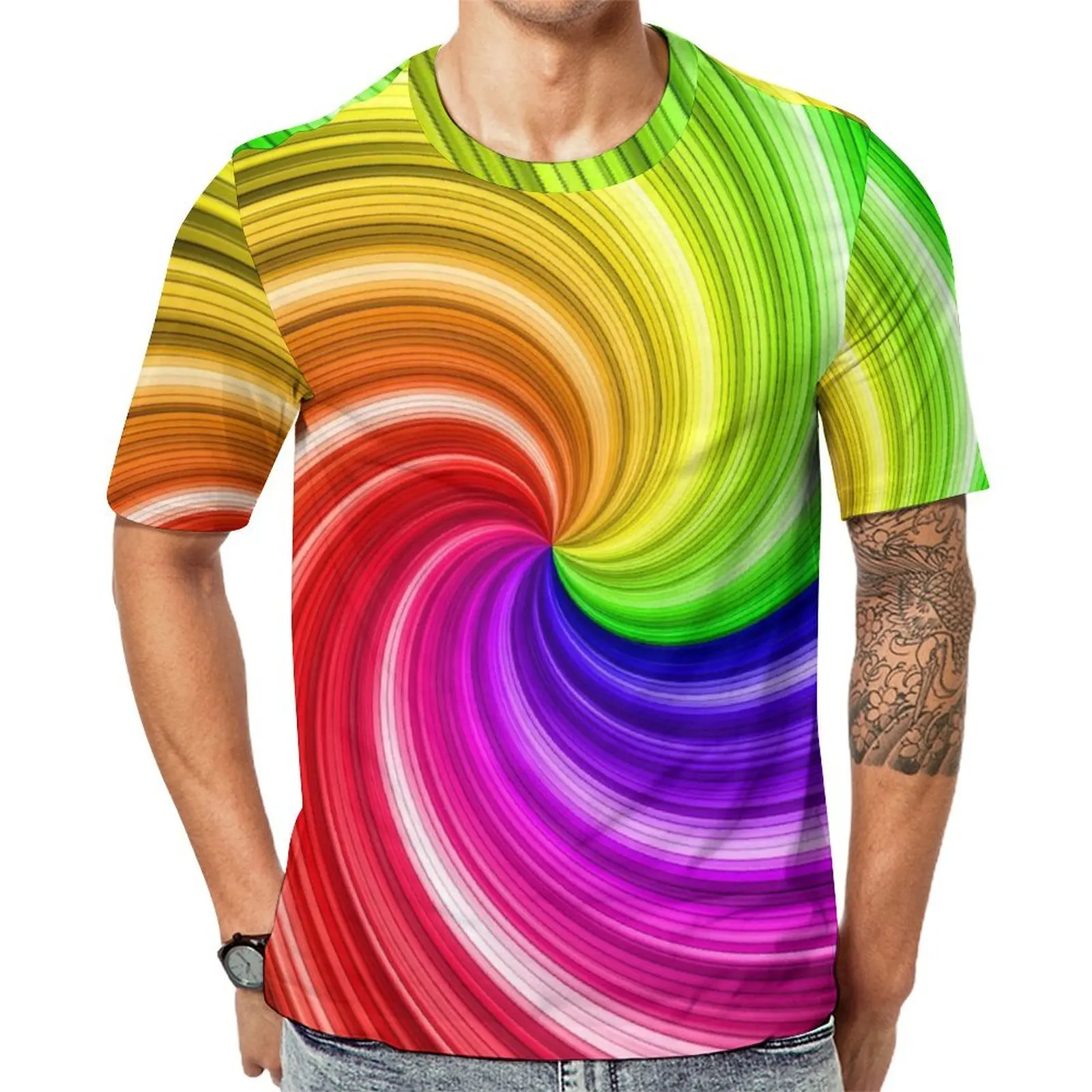 Beach T-Shirt Colorful Tie Dye T-Shirts Rainbow Swirl Art Y2K Casual Vintage Tee Shirt For Male Short Sleeve Plus Size Tops