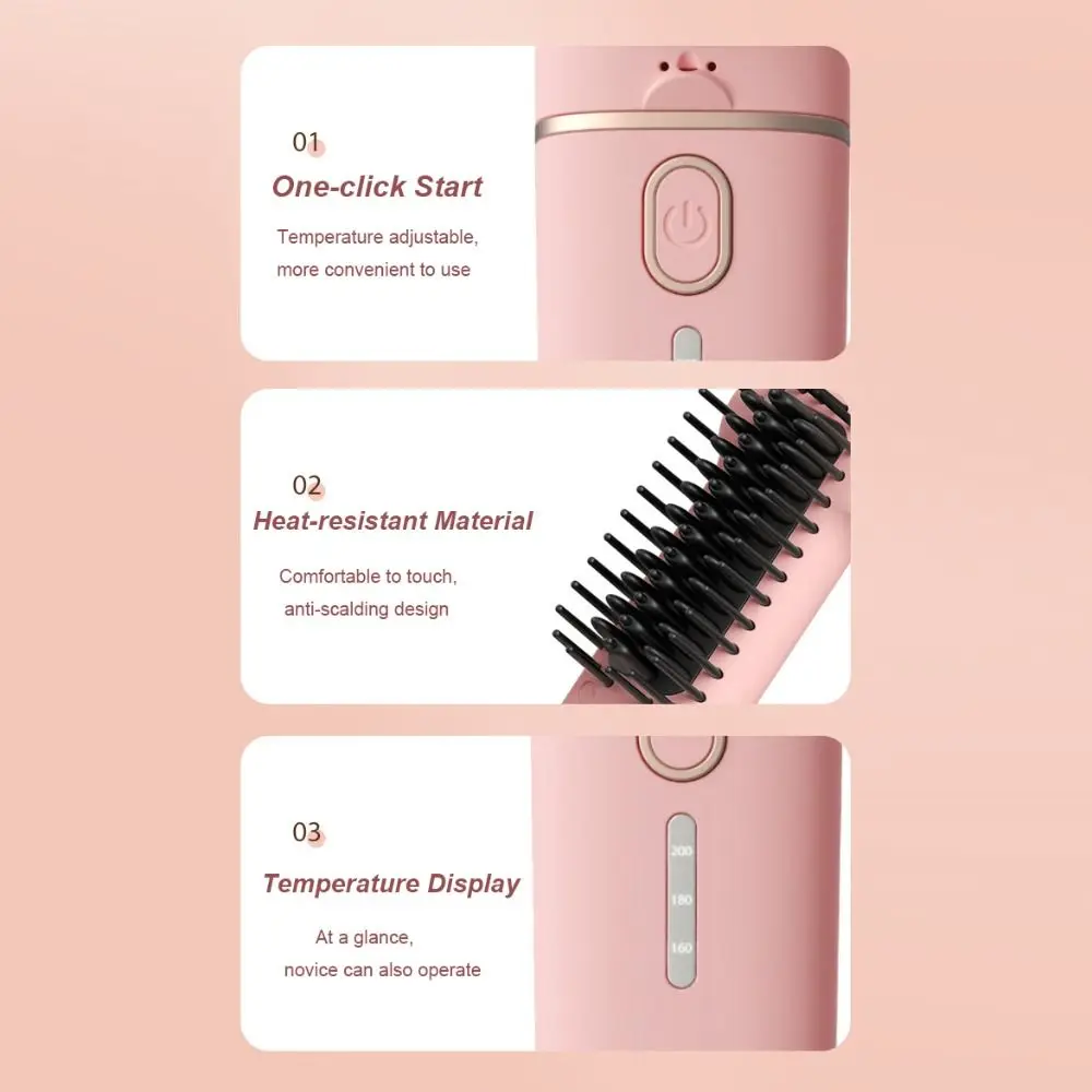 Portable Straight Hair Comb Cute Kawaii Multifunctional Styling Tool Negative Ion Anti-Scalding Electric Hot Comb