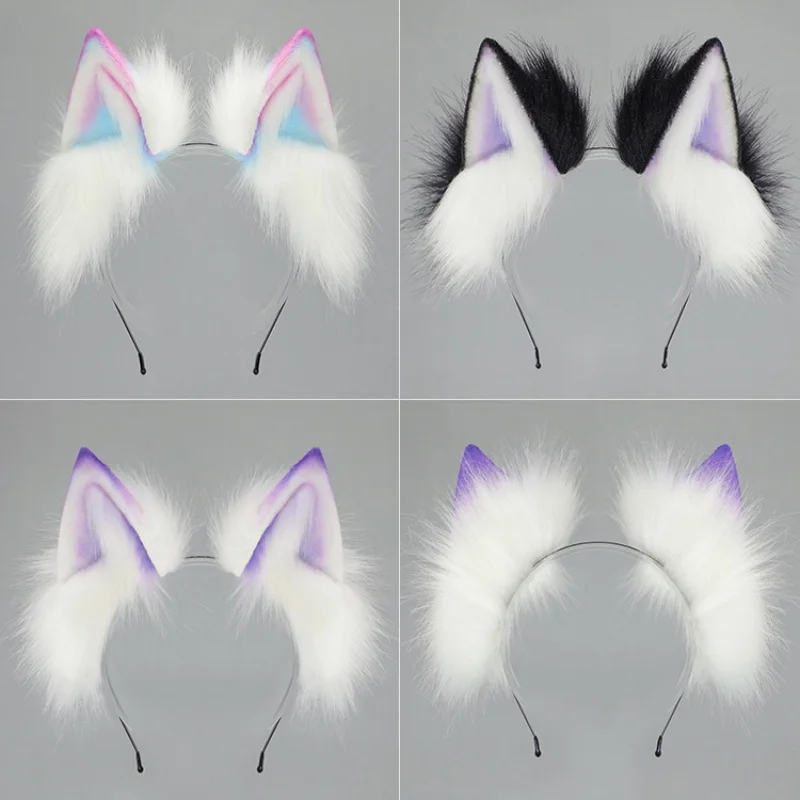 2025 Nuovo fatto a mano colorato sfumato orecchie di gatto fascia cintura regolabile coda di volpe Halloween Cosplay animale lupo puntelli