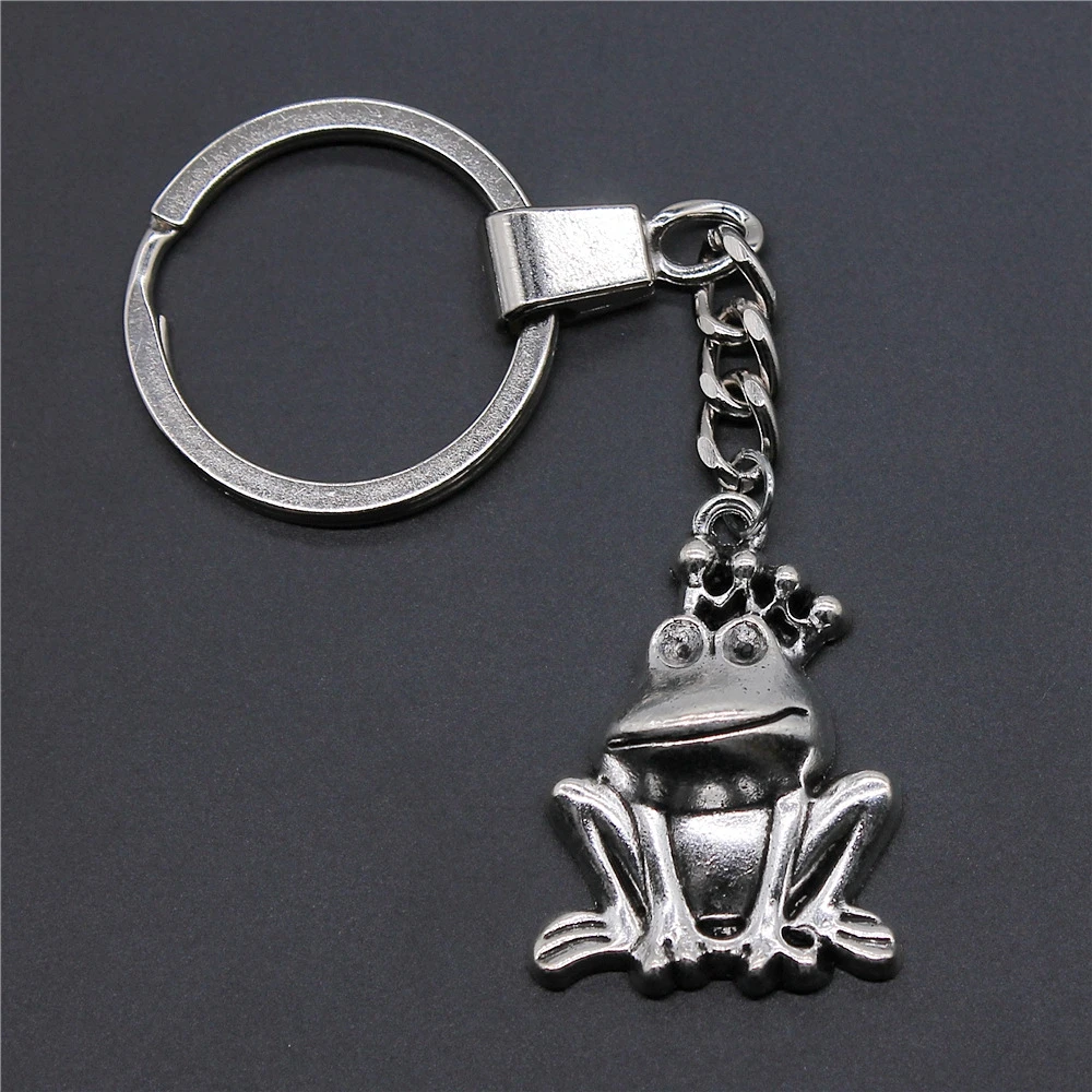 Fashion Antique Silver Color 34x25mm Frog Prince Frog Charms Pendants DIY Men Car Key Chain Ring Holder Keyring Gift