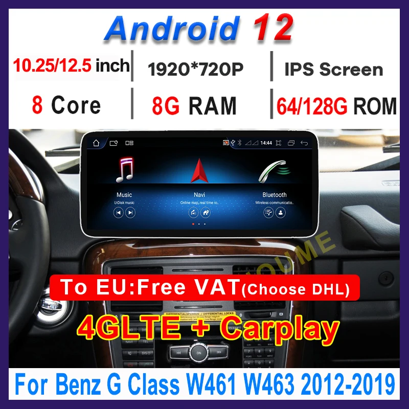 

10.25" / 12.5" Android 12 8 Core 8+128G Car GPS Radio Multimedia Player for Mercedes Benz G-Class W461 W463 G350 2012-2019