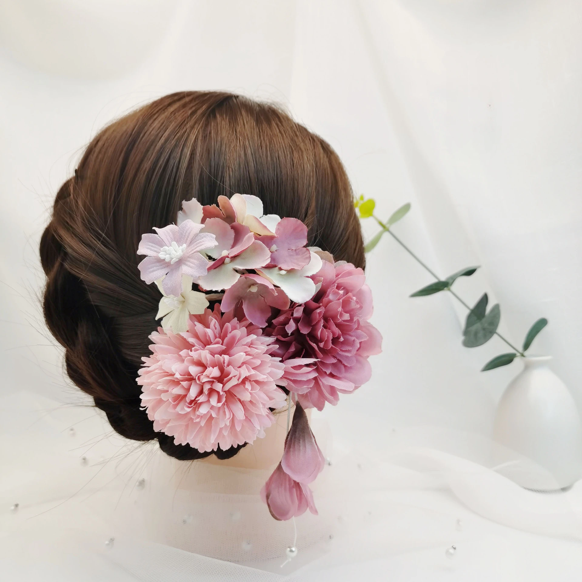 3Pcs Hanfu Hair Set - Tang Princess Style Hairpins with Hydrangea & Pearls, Elegant Wedding Hair Accessories for Women