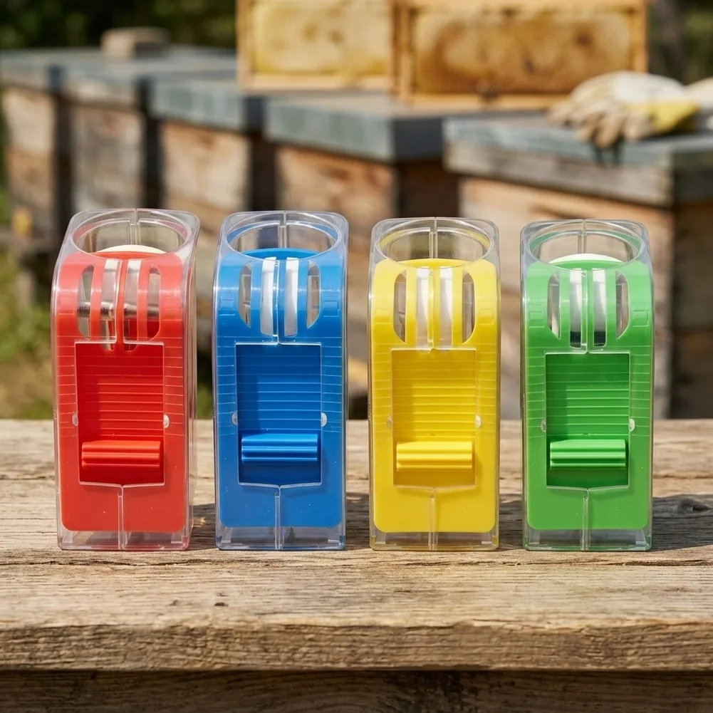 4PCS Queen Bee= Marker Set Easy Grip Plastic Marking Bottles Green Blue Red Yellow For Beekeeping Hive Management Tools