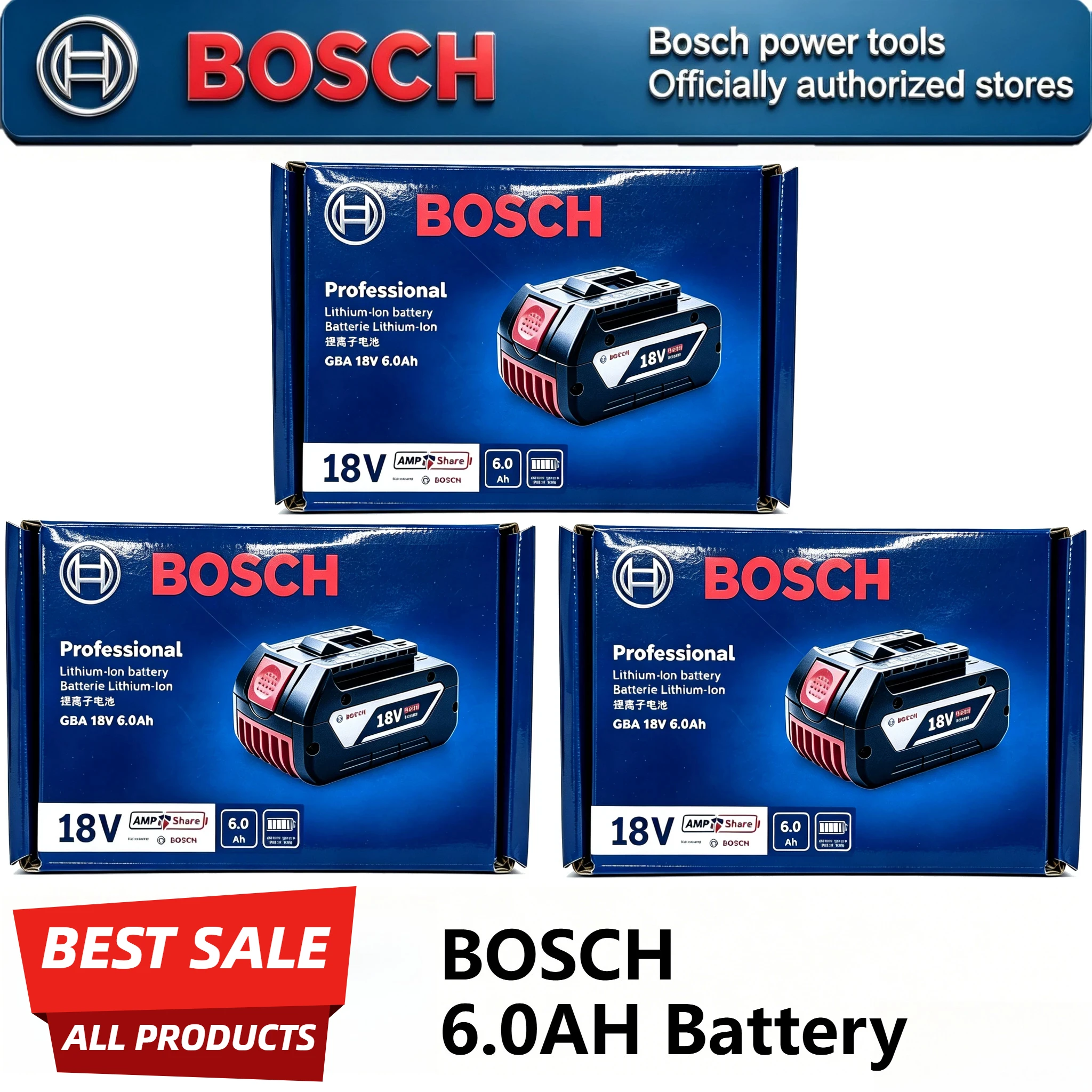 BOSCH 18V Li‑ion Battery 6.0Ah, compatible BAT609G BAT618 GBA18V‑80, rechargeable power Electric tool battery