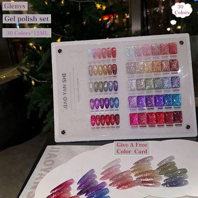 Glenys 30-Farben-Nagellackkleber mit Farbkarte, helles und schönes Netzrot, beliebtes unverzichtbares Nail-Art-Lackset für Nagelstudios