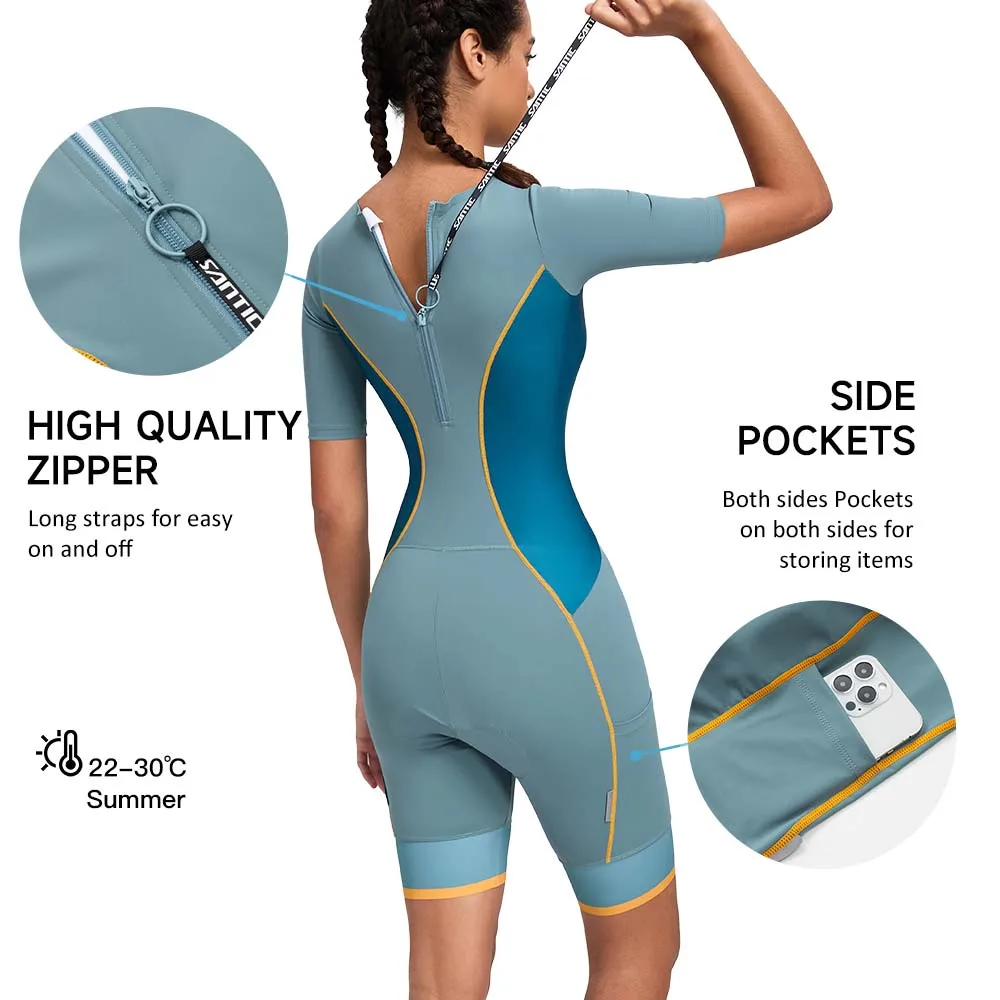 

Santic Women's Triathlon Cycling Suits Summer Sleeveless Sponge Padded Quick-Drying for Running Swimming Cycling Bib Shorts