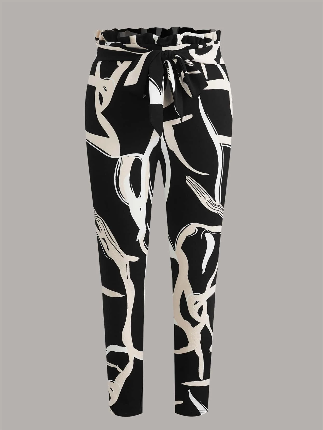 

Plus Size Abstract Print Paperbag Waist Belted Pants