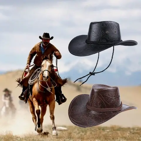 New Cowboy Knight Hat Women Men Leather Caps Western Sun Hats Gentleman Jazz Vintage Cap Large Grassland Summer Autumn Visors