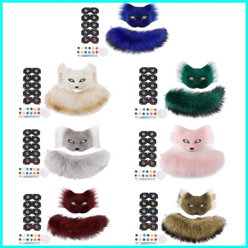 테마 파티 동물 마스크 테일 세트 할로윈 의상 액세서리 여자 소녀