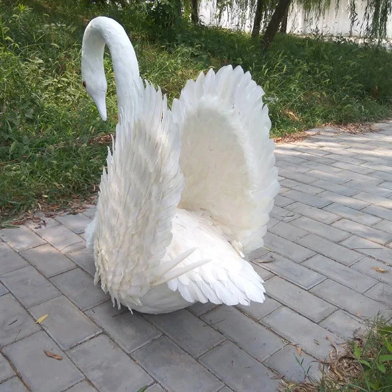 Large White Swan Model Garden Decoration Outdoor Simulation Wings Foam Feather 70x85 Cm Bird Statue Gift
