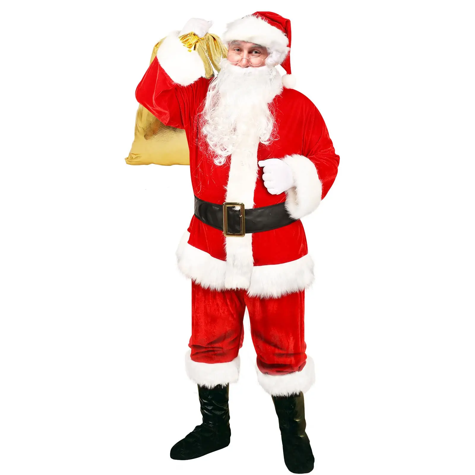 Santa Suit Men's Santa Claus Costume 10pcs Christmas Santa Outfits for Adults Santa Costume Santa Coat Cosplay
