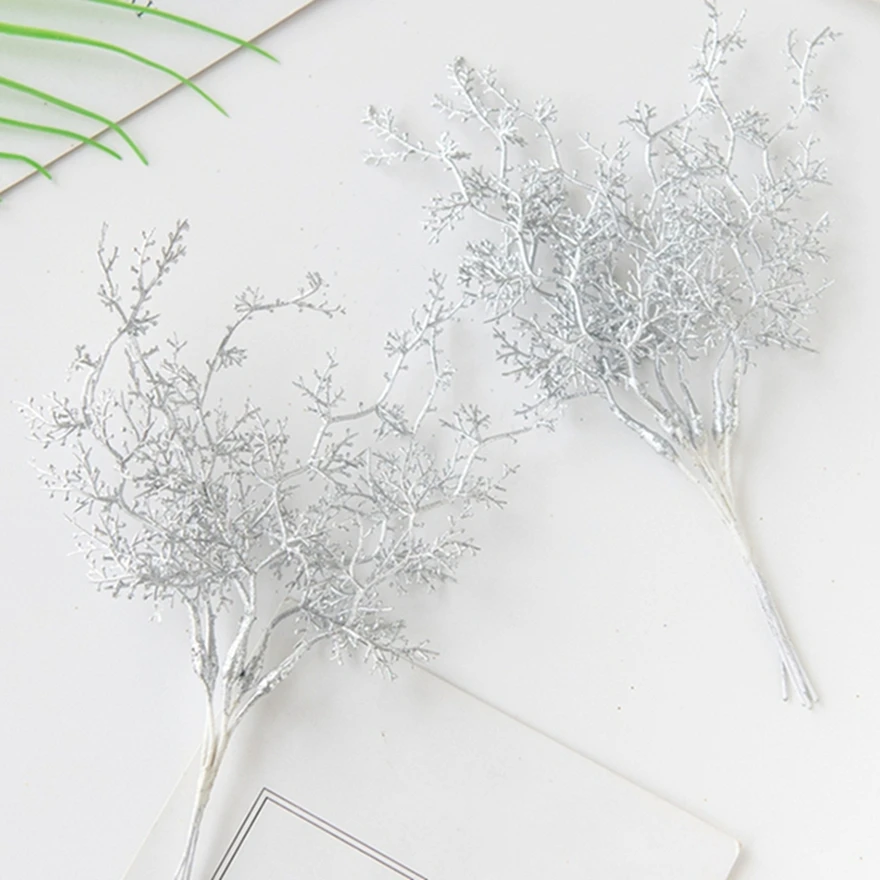 

1Pc Artificial Plants Golden Silvery Fake Branch Christmas Tree Decor Accessory Home Room Wall Hanging Wedding Gifts Box Fillers