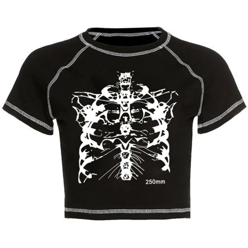 Y2K black sweet girl slim skull print fun vintage graphic clothes crop top E-girl