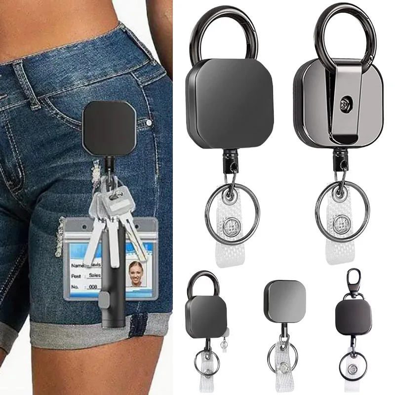 1PC Extendable Metal Key Chain Ring Belt Clip Pull Keyring Retracting ID Card Lanyards Id Badge Holder Badge Clip