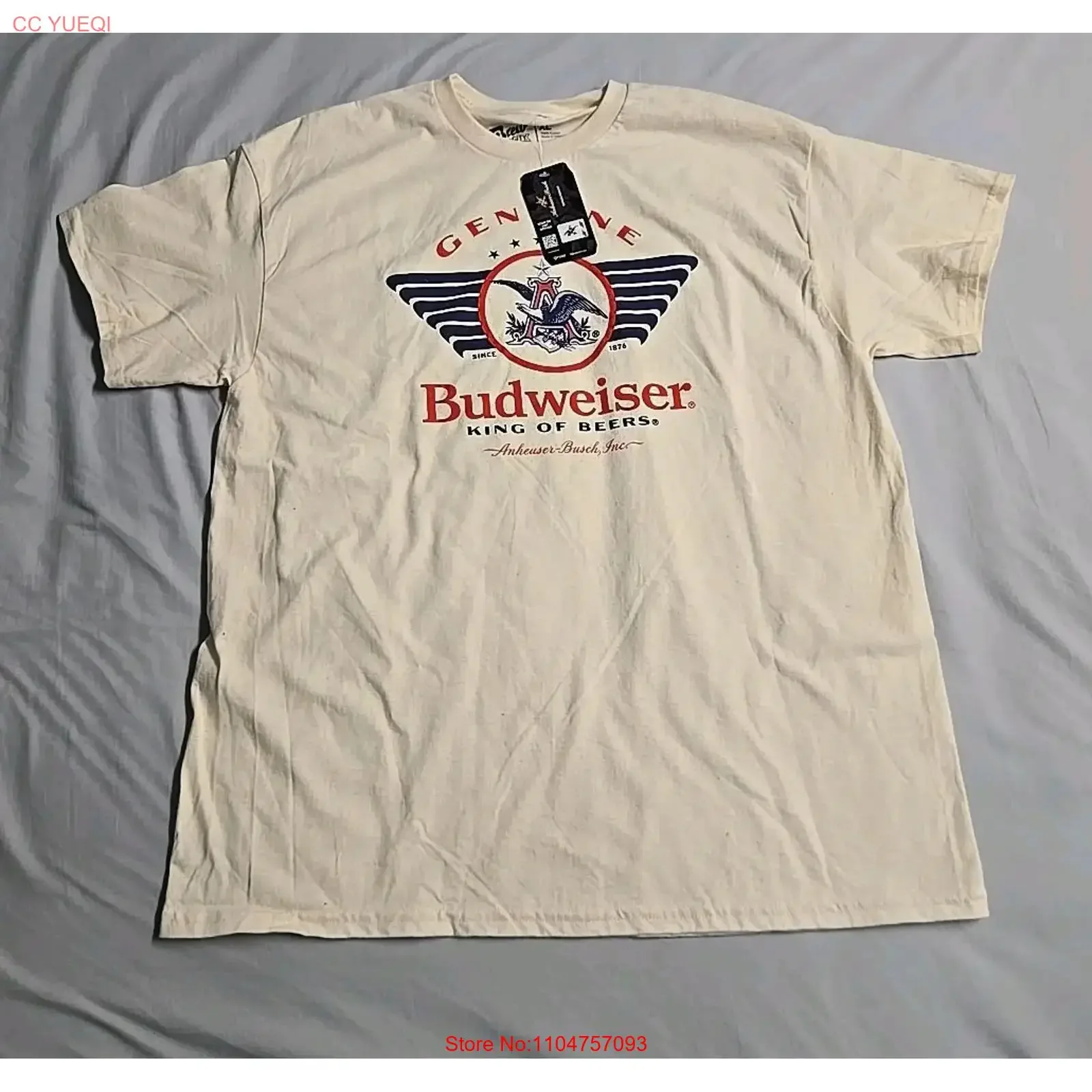 Camiseta Anheuser Busch Beer Budweiser para Hombre, Talla XL, Color Brew City Cream, Nueva con Etiqueta, Estilo Vintage, Lavada, Suave, Elástica, Unisex, Ligeramente Elástica