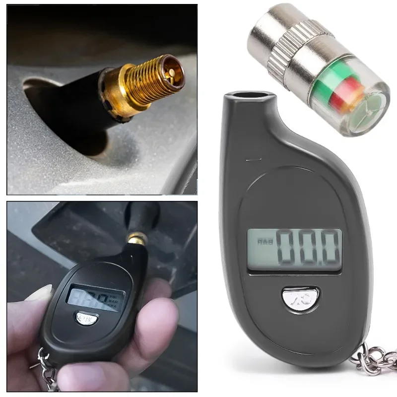 Car Tire Pressure Indicator Digital Lcd Display Tire Gauge Mini Keychain Car Motorcycle Bike Valve Cap Sensor Detector