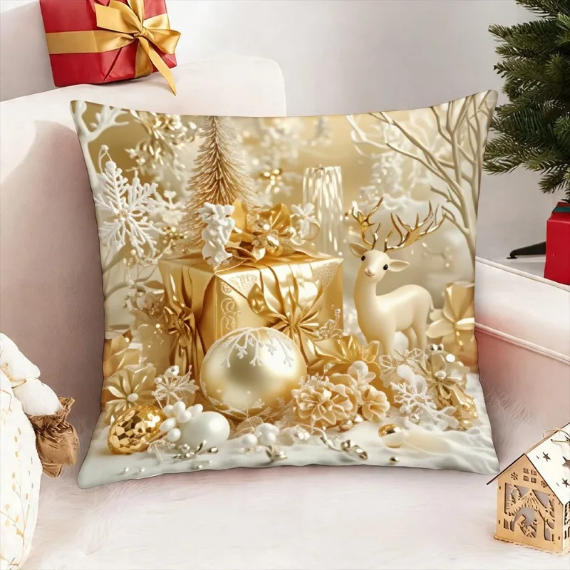 45x45cm Set of 4 Reindeer Sleigh Christmas Tree Forest Deer Xmas Winter Wonderland Decoration Christmas Throw Pillow Cases