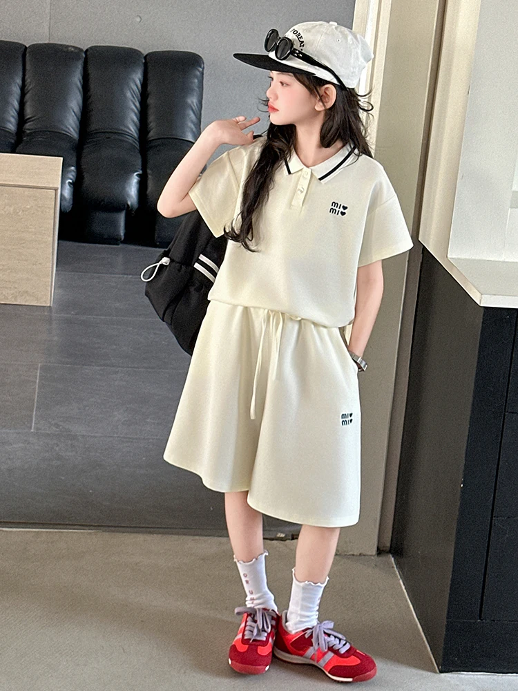 

Girls' ort Sve Letter Top And Pants Set Trendy Two-Piece Outfit for Middle And Large Children Cotton Summer New Arr...