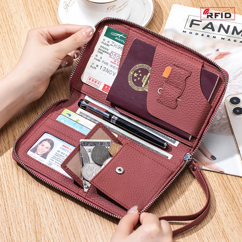 rfid-blockingmulti-functional-passport-holder-women's-large-capacity-cowhide-leather-long-wallet-organizer-bag