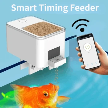 Alimentador automático de tanque de peixes para aquário, cronometragem/wifi sem fio, aplicativo de telefone inteligente, alto-falante inteligente, controle remoto por voz, alimentação de peixes