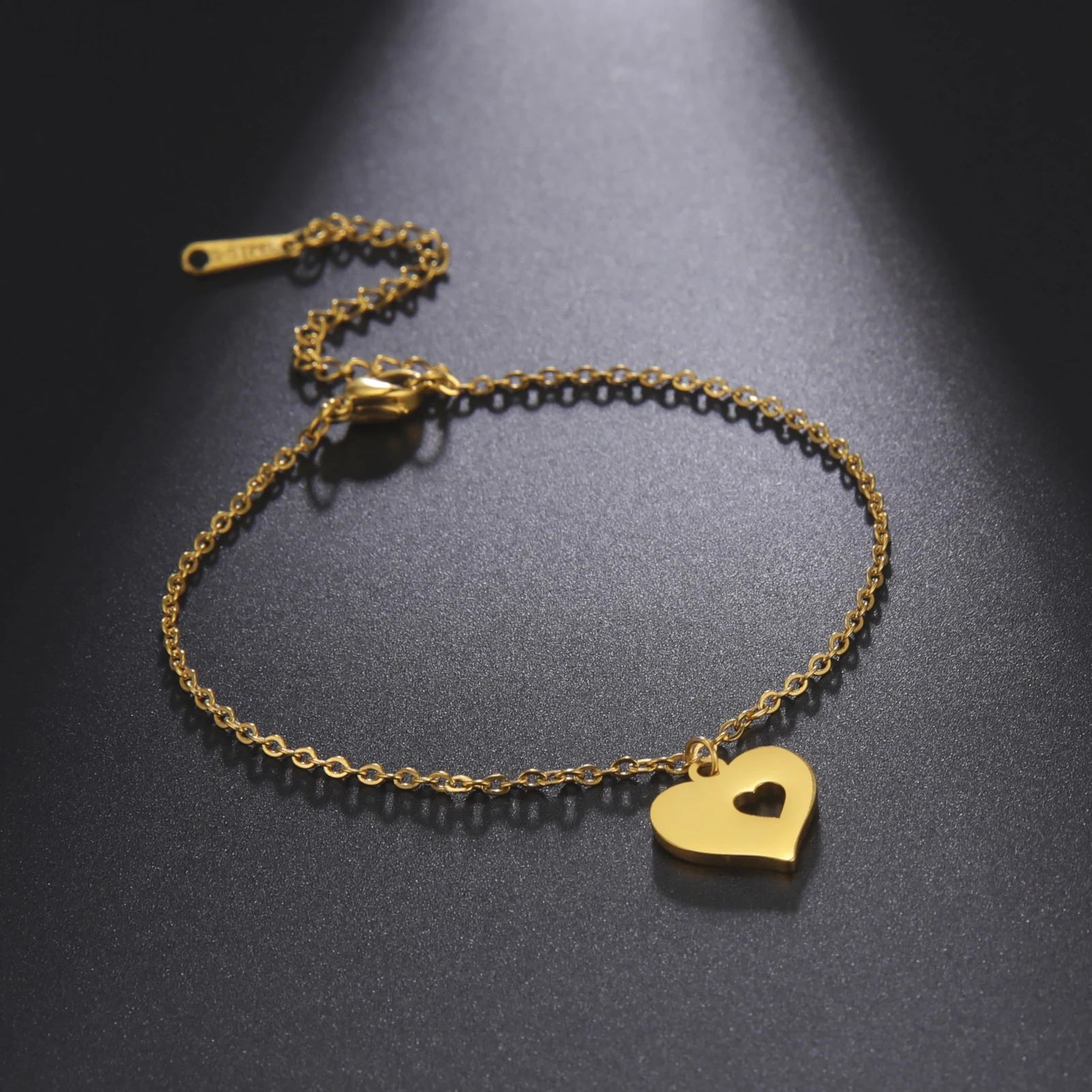 Kkjoy Modische Goldfarbene Edelstahl-Fußkettchen mit Rundem Hohlem Herz für Damen, Schmuckgeschenk für Frauen, Großhandel – Detail 9