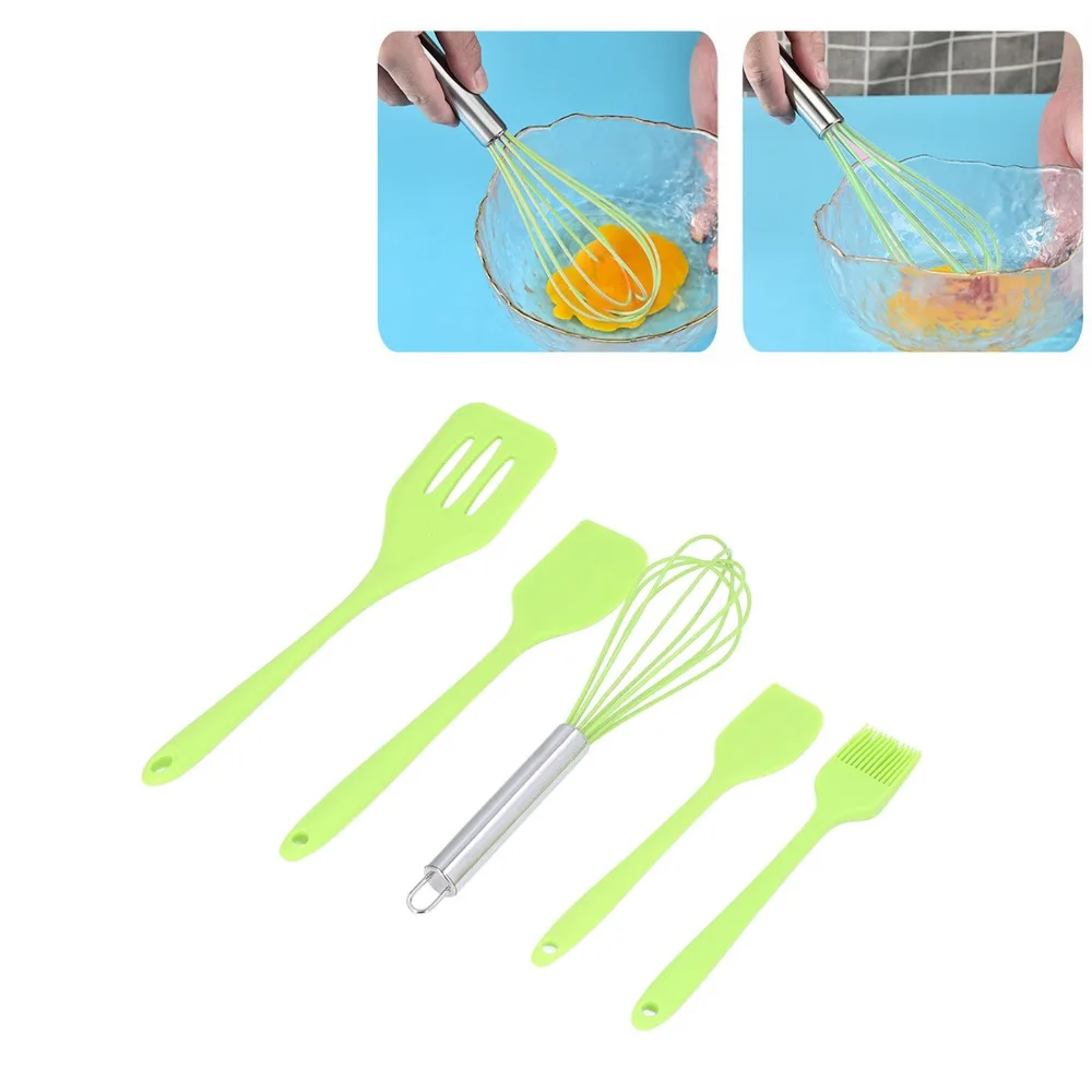 5pcs Premium Silicone Kitchen Utensils Set Heat Proof Nonstick Cookware Kitchenware Set Seamless Spatula Set Kitchen Home Use