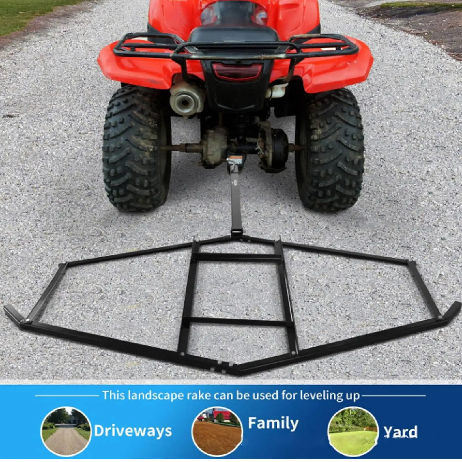 74 Inch Drag Driveway Tractor Harrow Heavy Duty Steel Lawn Leveling Rake for ATV UTV Trailer Mower