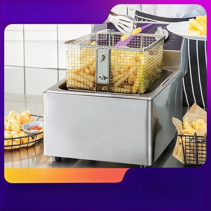 Commercial 10L single tank electric fryer stainless steel for chicken fries skewers constant temperature street food cooker