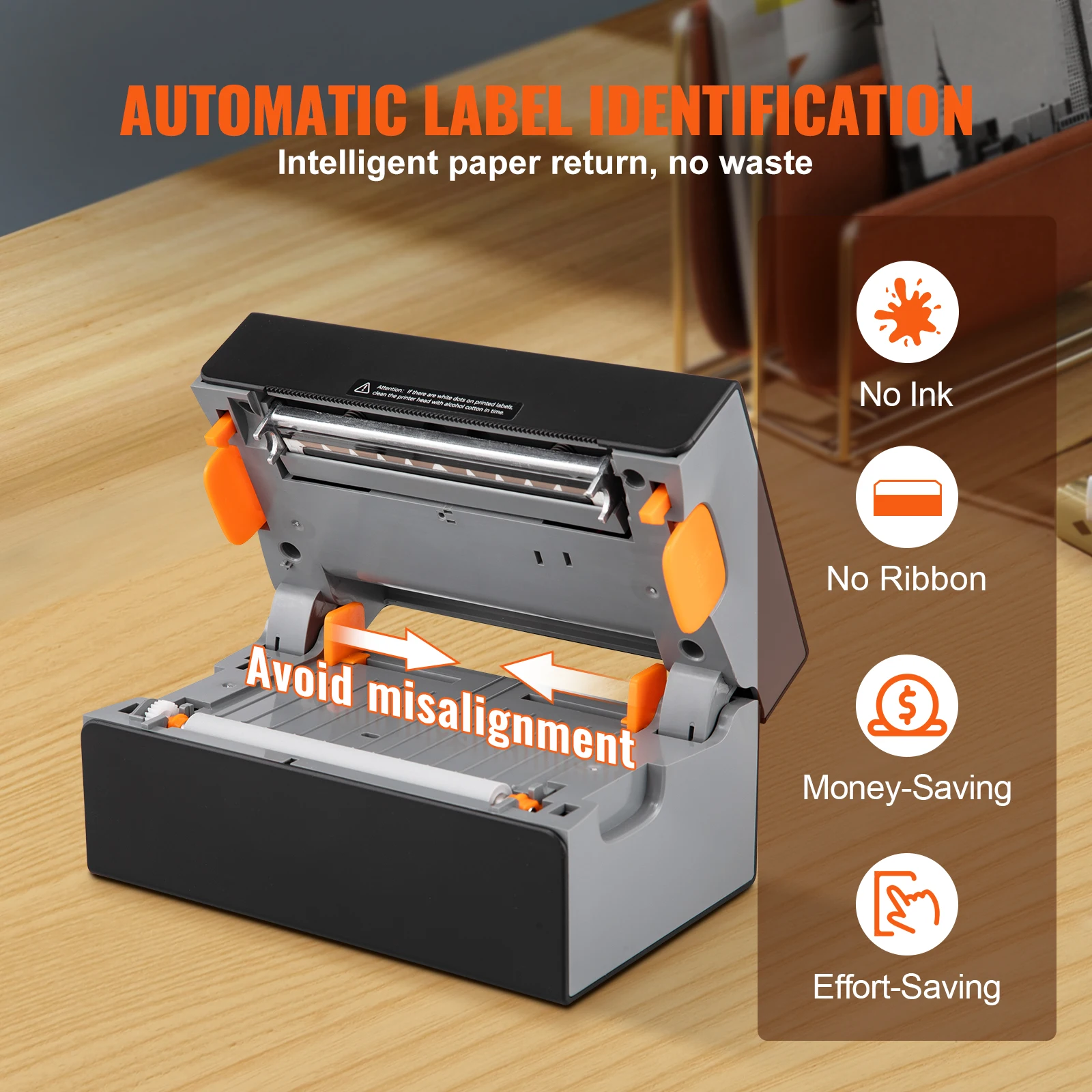 VEVOR Pencetak Label Pengiriman Printer Label Thermal Bluetooth dengan Pengenalan Label Otomatis Mendukung Windows/MacOS/Linux/Chromebook