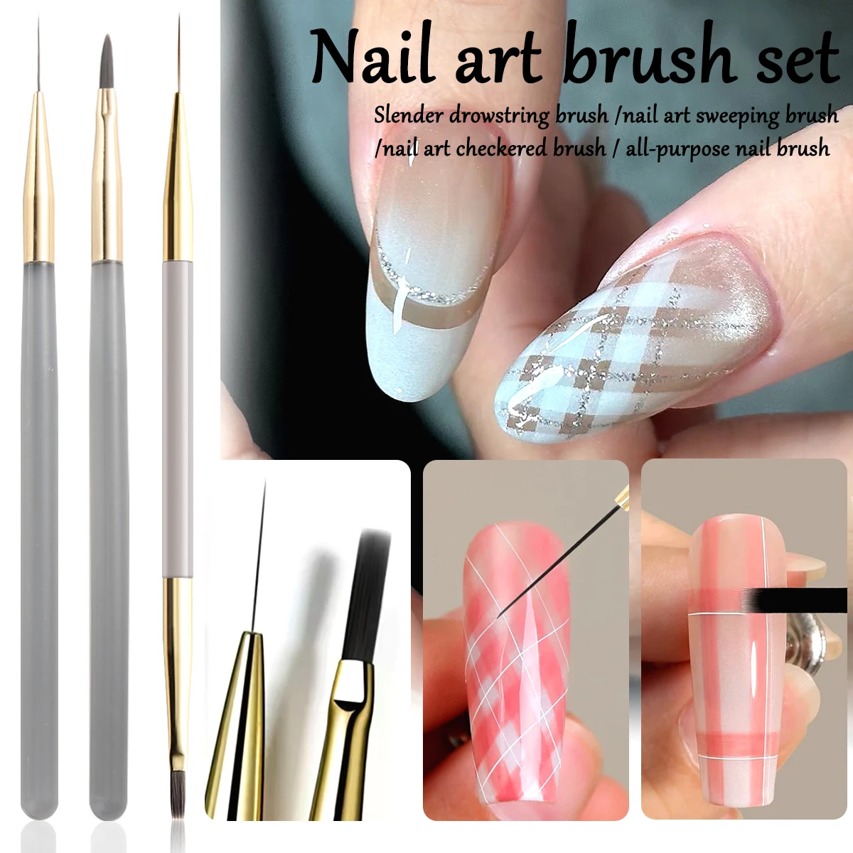 Nail Art Brush Set, Lining Brush, Grid Brush, Sweeping Brush Suitable for All Nail Types, Suitable for Beginners Nail Design