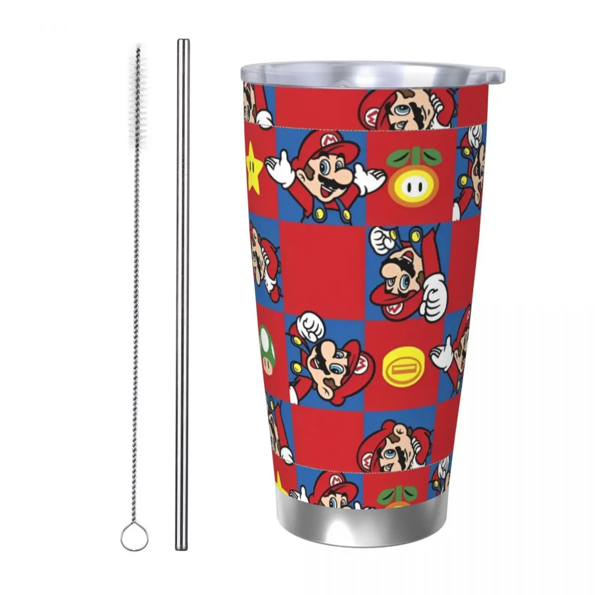 Vaso aislado Marios Mushroom Star con pajitas Juegos Taza térmica al vacío Oficina Hogar Coche Botella Tazas, 20 oz