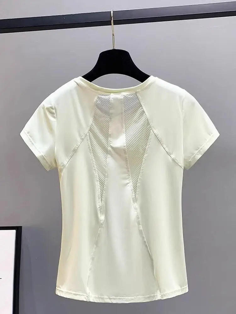 

Qui Dry ort Sve T-irt Women's Summer New Thin Ice Silk Breathable Yoga Sport Fitn Top Korean Sle Loose Fit