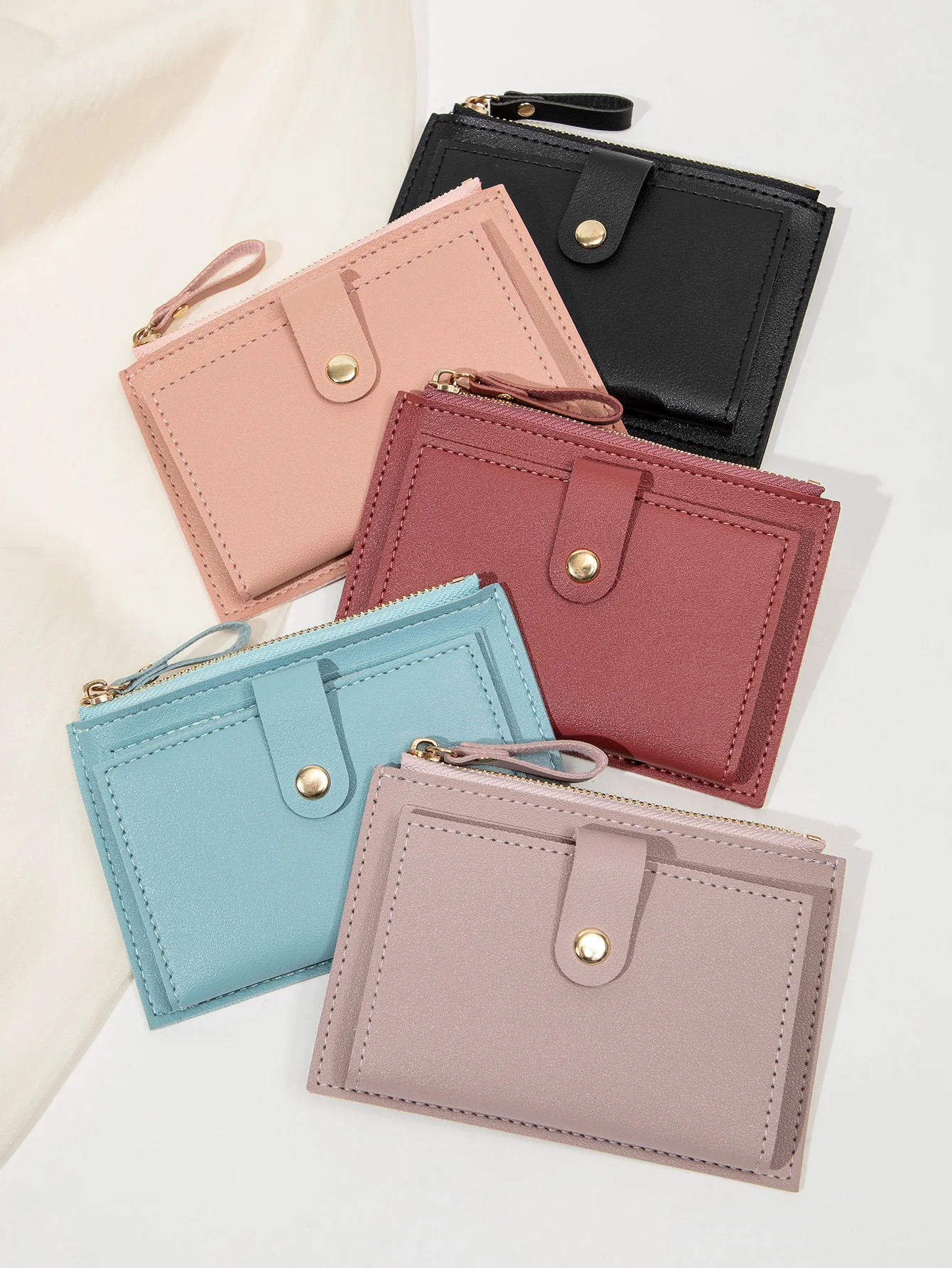 Fashionable Simple and ultrathin women's short Wallet Lightweight Portable ID Card Credit Card Holder Bifold Zipper Small Wallet - view 6
