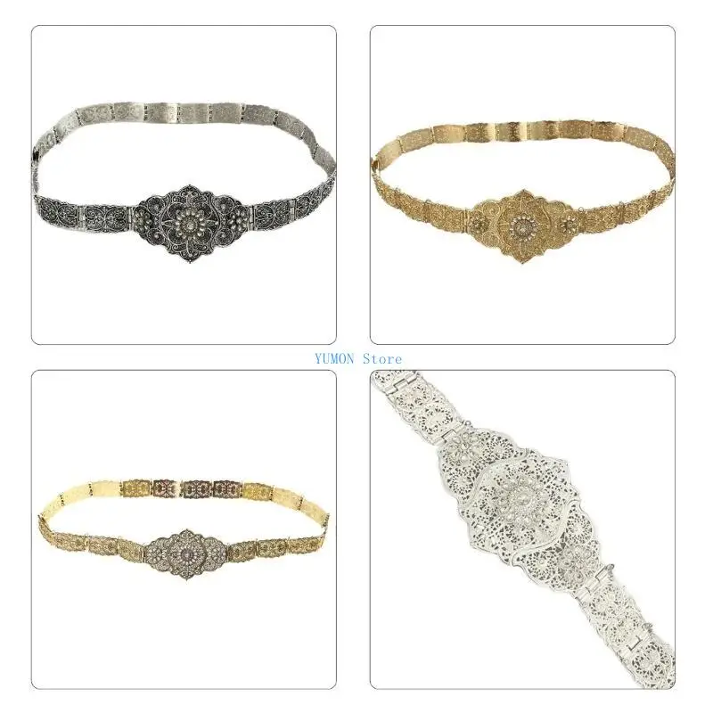 D0UD حزام الزفاف العرقي مع زخارف الكريستال زي الزفاف التقليدي نحت زهرة حزام الخصر مجوهرات مشد الحفلات