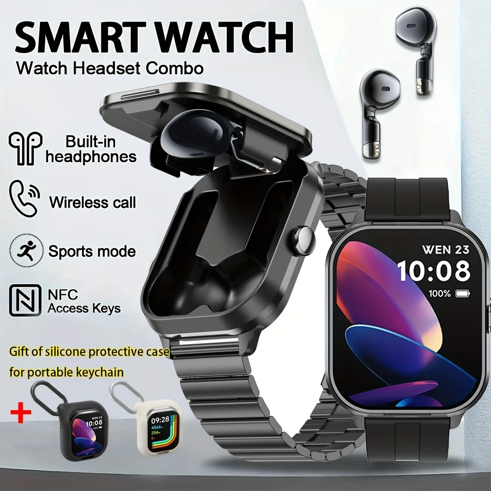 

Wireless 5.3 Earplug Smart Watch 2.01" Ultra HD Watch Built-in Headset USB Charging 240mAh Charging Bin NFC 2-in-1 Smart Watch