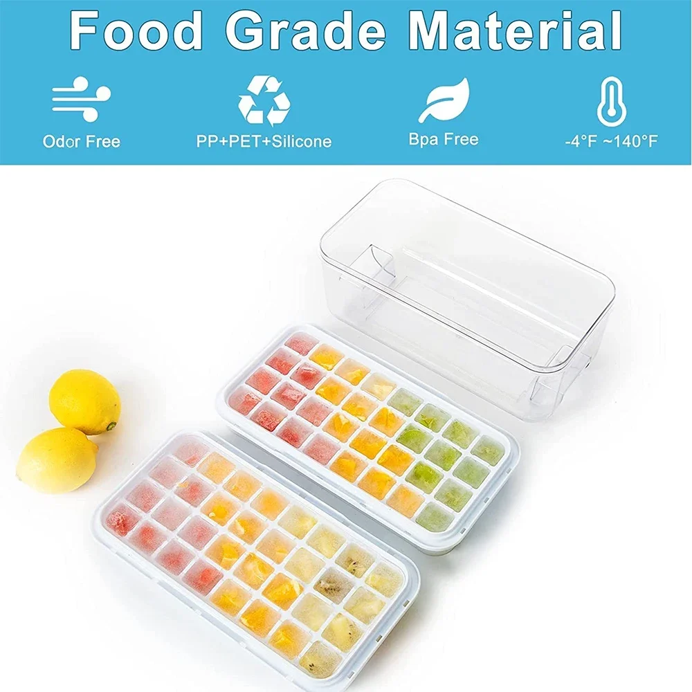 64-Grid Silicone Ice Cube Trays 2 Pack with Storage Box, Stackable for Freezer JTX478