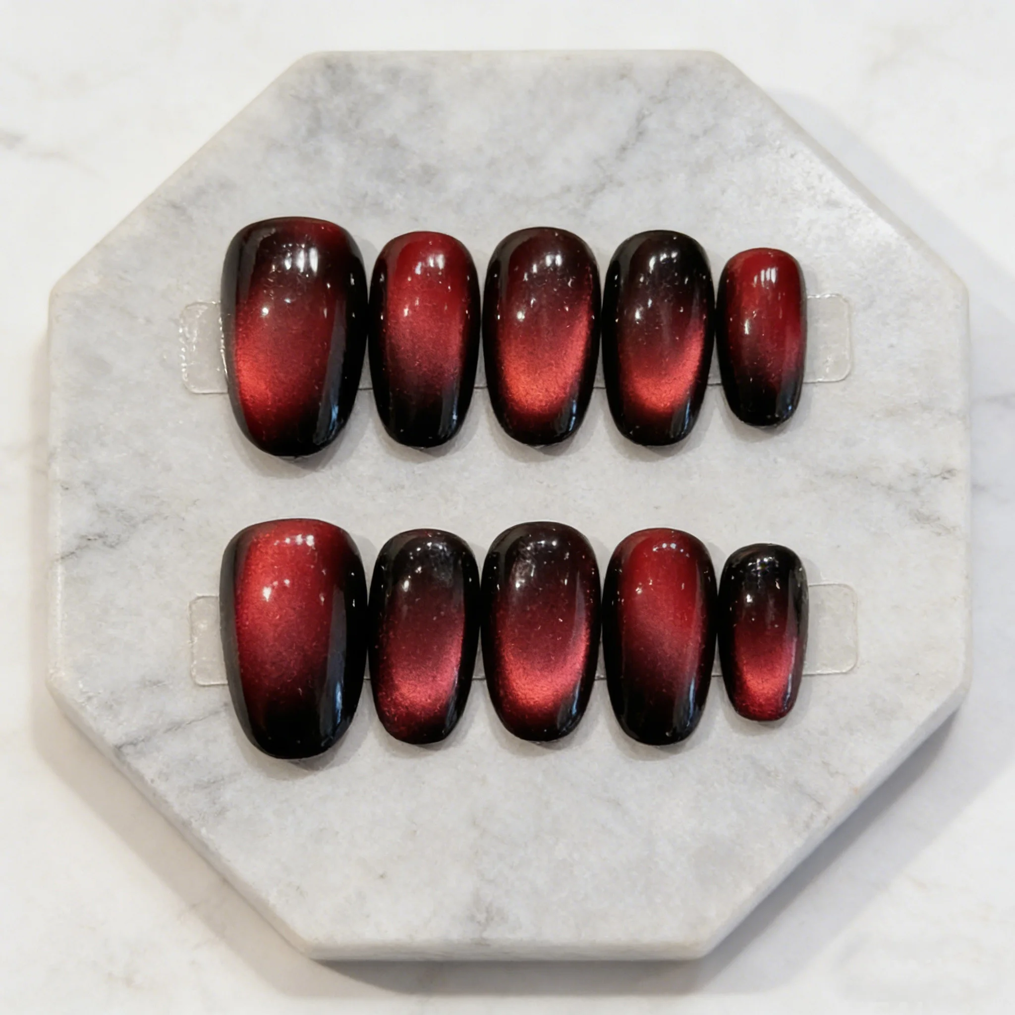 

10pcs Red-Brown Handmade Nails Cat's Eye Gradient Press on Nail Short Oval Full Coverage Nail Tips for Women&Girl False Nail
