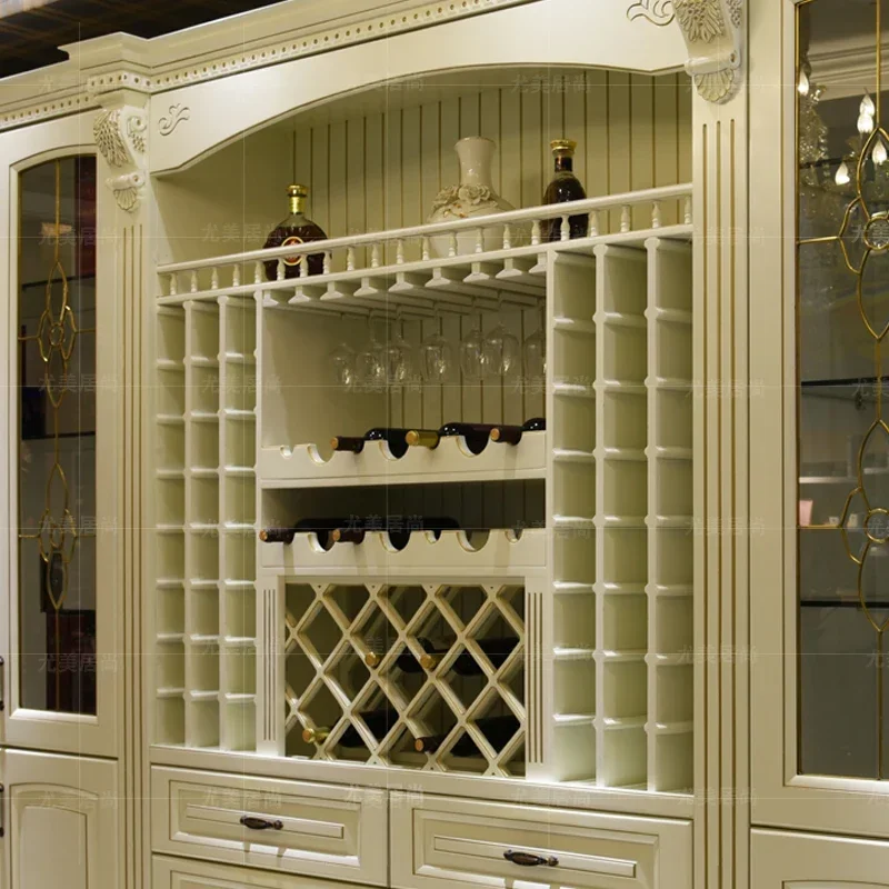 European style entrance one 3.8 meters large wine cabinet villa living room wall wine cabinet solid wood custom