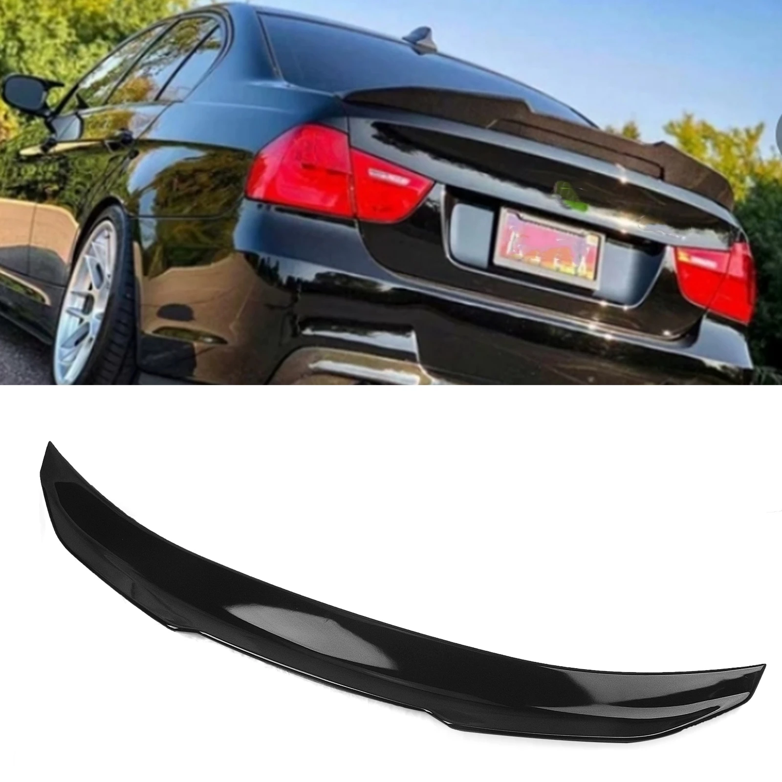 

For BMW 3 Series E90 / M3 Sedan 4 Door 320i 320li 325li 2005-2012 PSM Gloss Black/Carbon Fiber Look Rear Trunk Spoiler Wing Lip