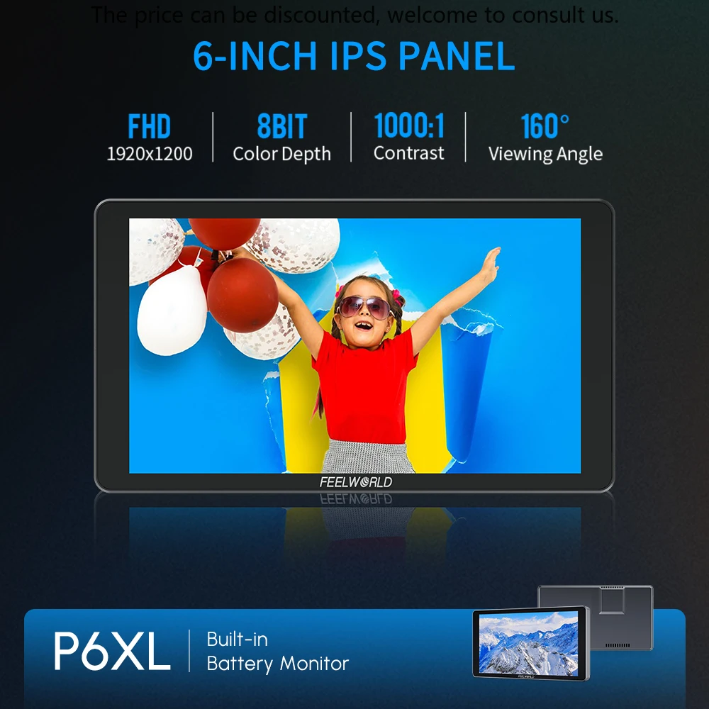 FEELWORLD P6XL 6" 1200NIT High Brightness Aluminum Camera Monitor Built-in Battery HDMI Outdoor Use Factory Direct Bulk Order