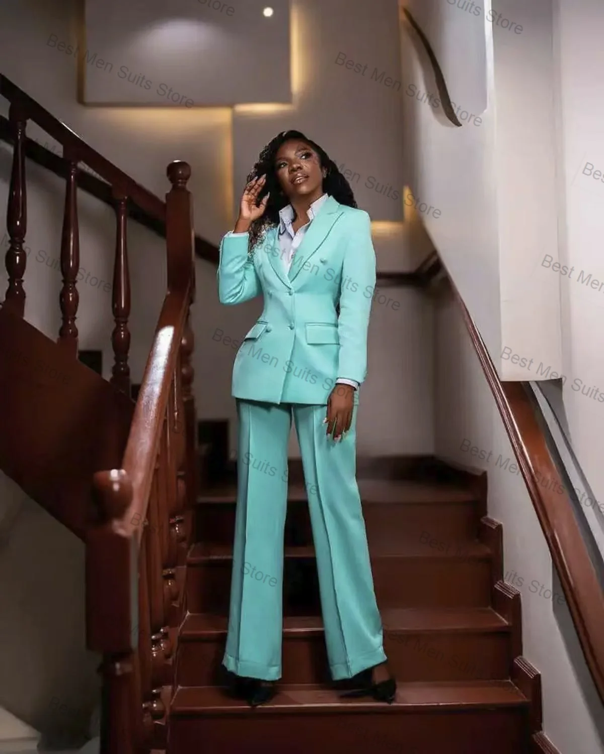 여성 정장 세트 2피스 블레이저+바지 면 가을 정장 더블 브레스티드 오피스 재킷 맞춤형 웨딩 게스트 프롬 코트