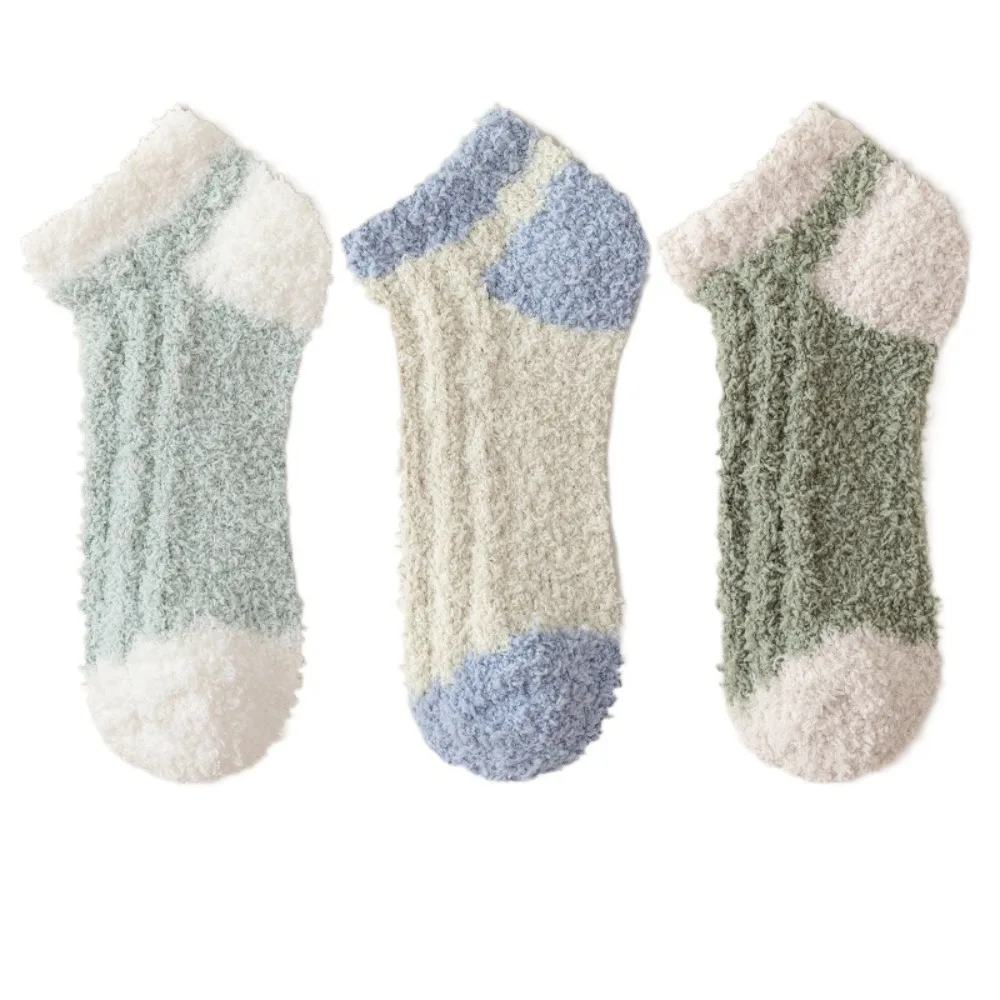 

3Pairs Kawaii Thickened Coral Fleece Socks Patchwork Sleeping Floor Plush Socks Winter Hosiery Warm Boat Socks Women Autumn