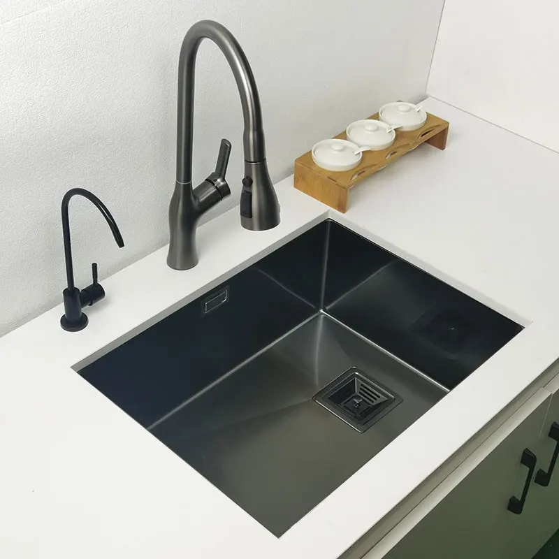 Nano Matte Black Kitchen Sink Above Counter or Undermount Sinks Vegetable Washing Basin Stainless Steel Single Bowl Sink Kitchen