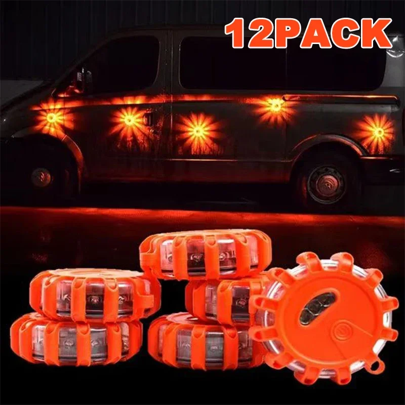 1/2/3/4/6/8/10/12Pcs LED Warning Light Built-in Battery 9Mode Safety Flare Dash Emergency Flashing Lamp Portable Strobe Light