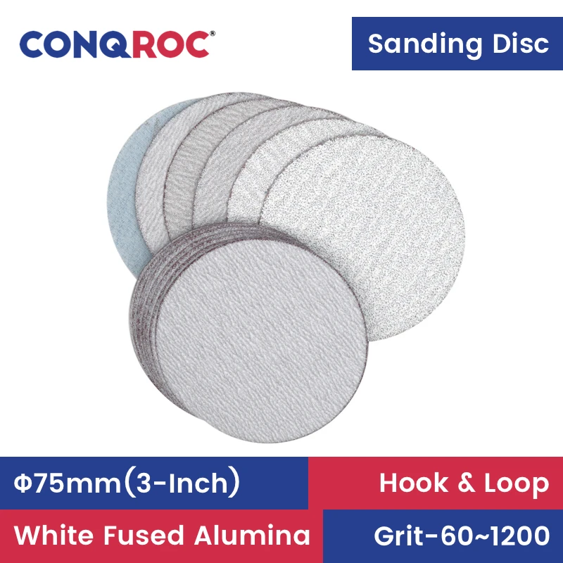 Sanding Discs 75mm 3-Inch White Fused Alumina Dry Sanding Papers Hook and Loop 100-Piece Grit 60~1200