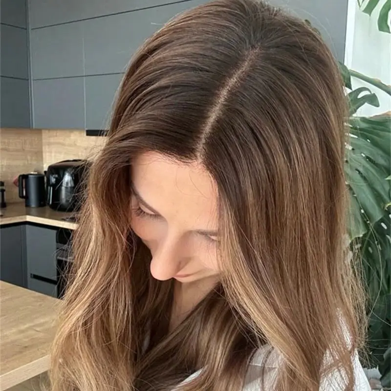 Glueless Wig 13x4 Middle Part Ombre Caramel Brown Glueless Wigs High Quality Synthetic Lace Front Wig Long Body Wave Wig 28 Inch