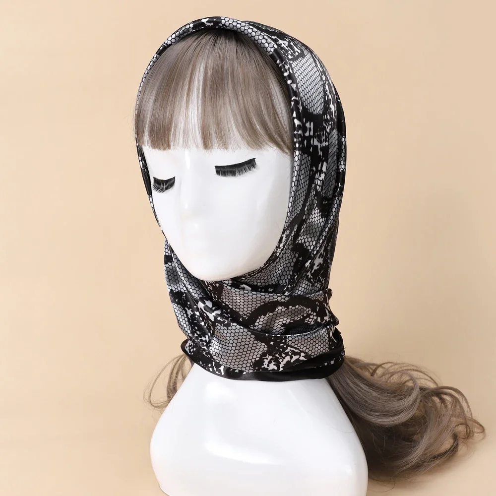 Women Lady Scarf Vintage Snake Skin Print Shawl Stole Hijab Wraps Faux Silk Bandana Square Headband 35\