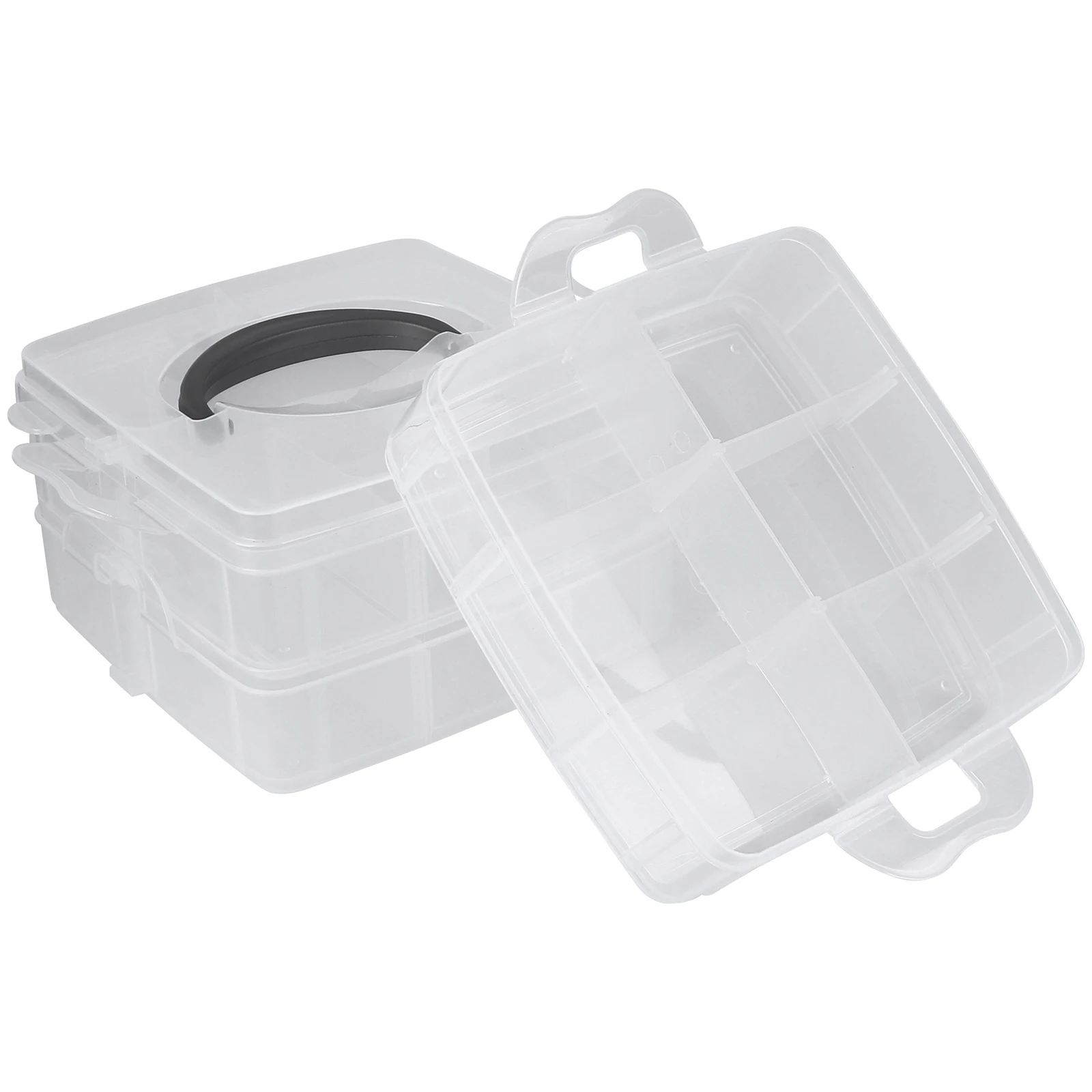 

3 Layers 18 Compartments Plastic Storage Box Handle Portable Lightweight ganizer Case Adjustable Partitions for Beads Jewelry